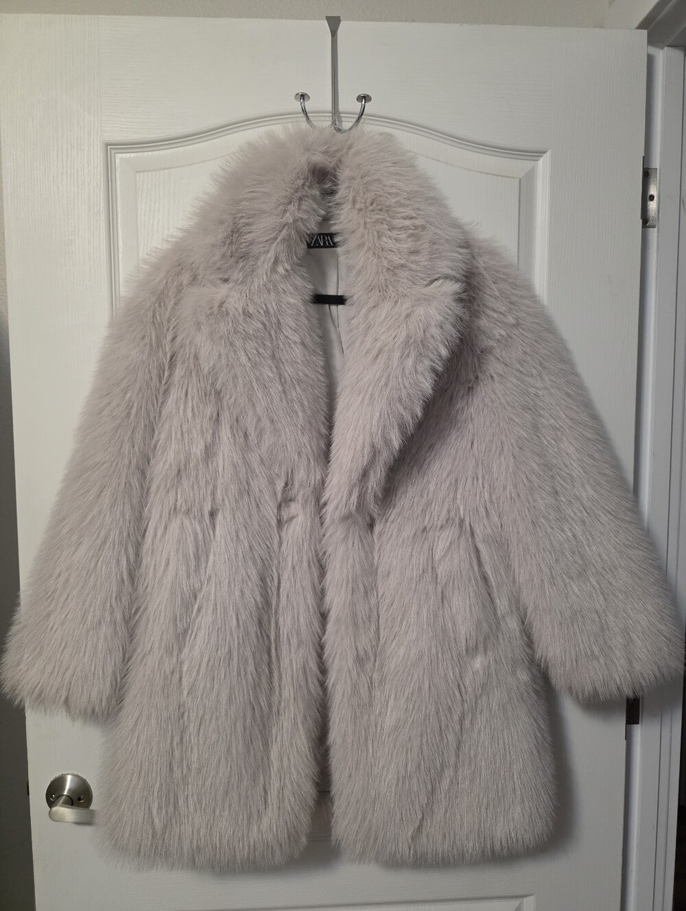 Zara Faux Fur Coat in Light Beige